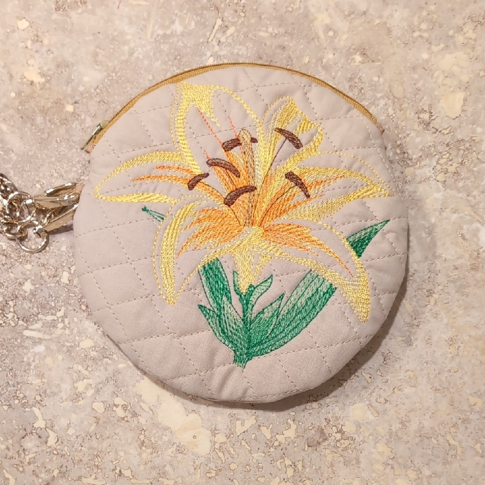 Floral Embroidered Quilted Pouch